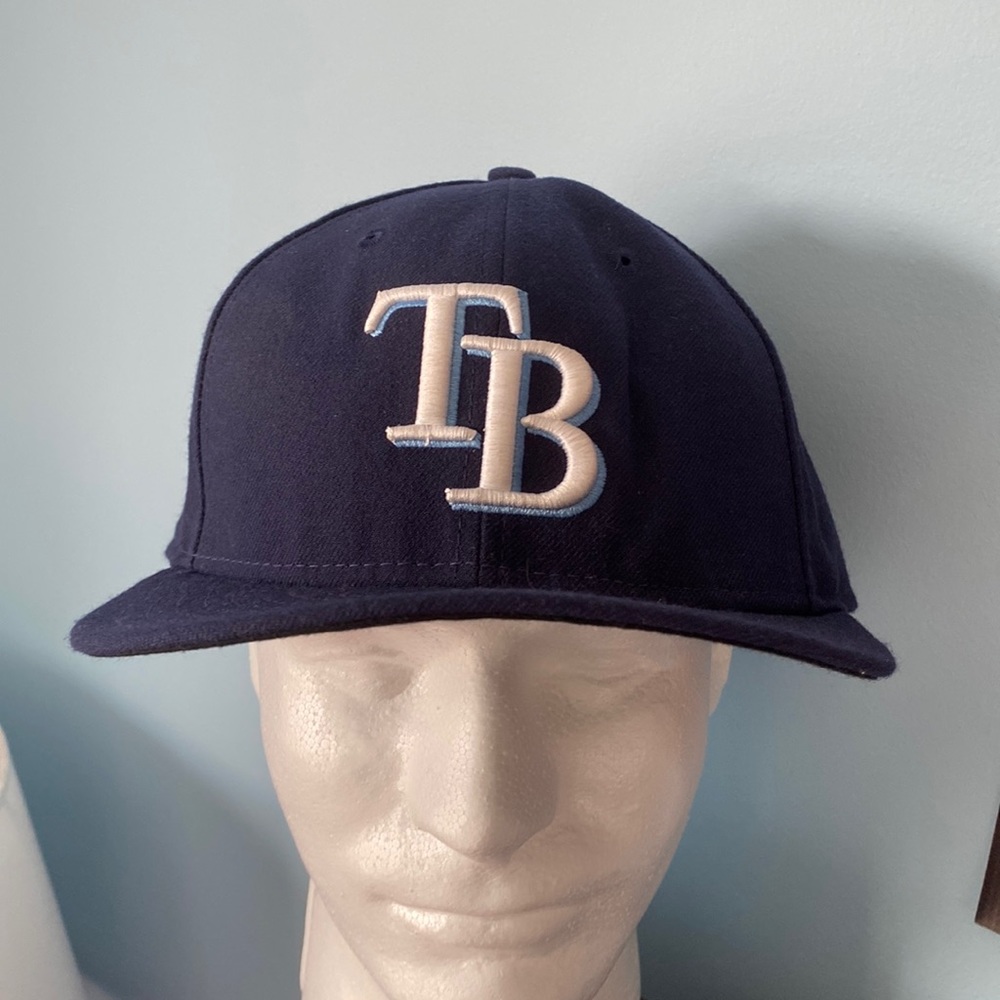 New Era 59 Fifty Tampa Bay Rays Blue & White Embroidered Baseball Hat Size 7 5/8